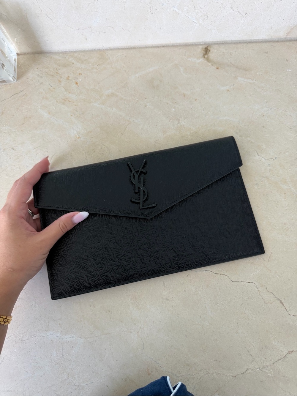 Saint Laurent Black YSL Envelope Clutch - Picture 2 of 4